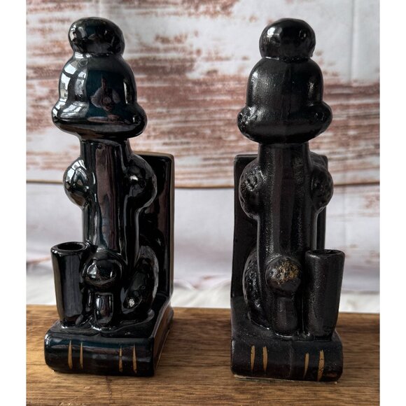 Vintage Pair of Black Ceramic Poodle Bookends With Gold Detailing MCM - Picture 6 of 10